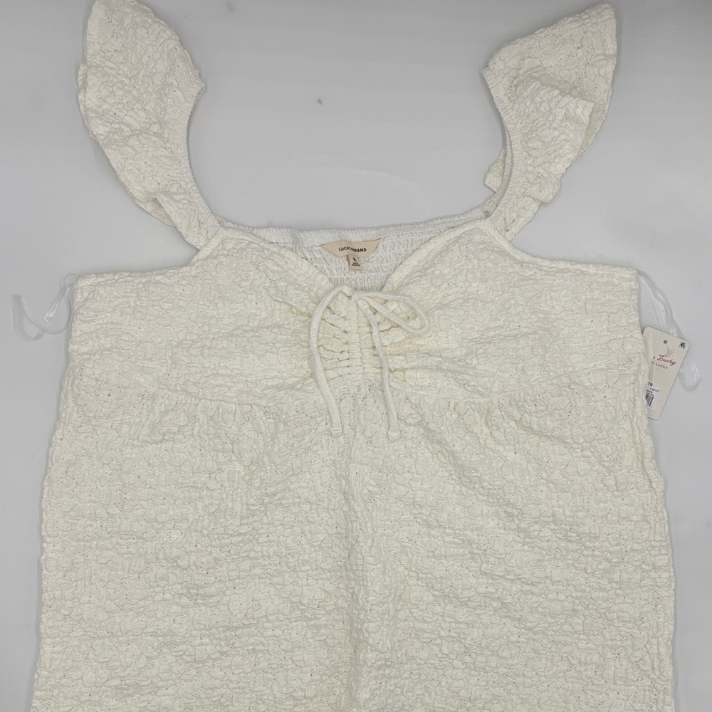 Lucky Brand Textured Babydoll Top in Bright White - Picture 1 of 7